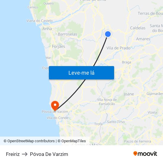 Freiriz to Póvoa De Varzim map