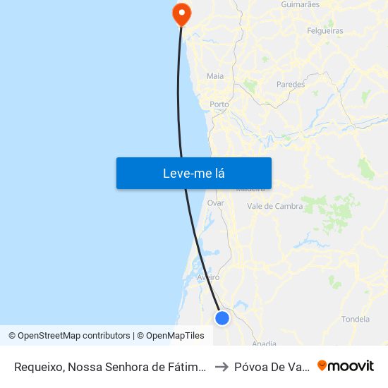 Requeixo, Nossa Senhora de Fátima e Nariz to Póvoa De Varzim map