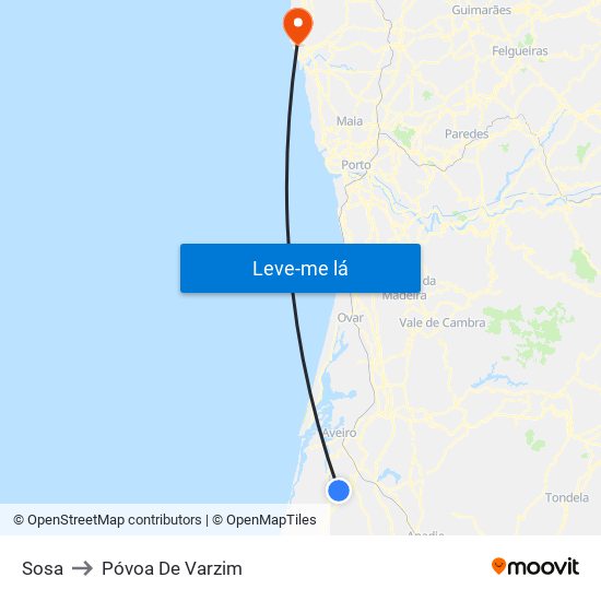 Sosa to Póvoa De Varzim map