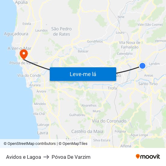 Avidos e Lagoa to Póvoa De Varzim map