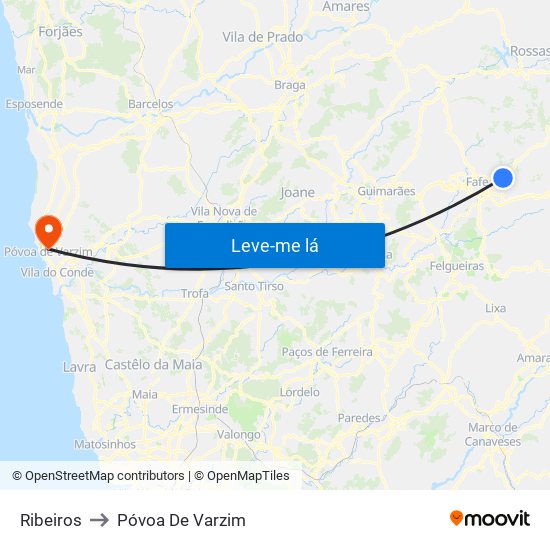 Ribeiros to Póvoa De Varzim map