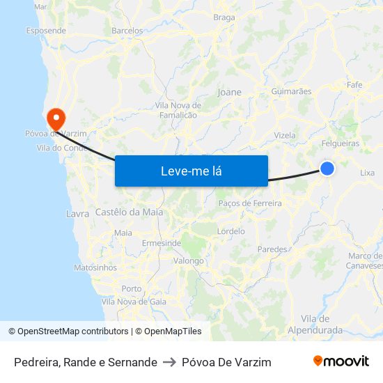 Pedreira, Rande e Sernande to Póvoa De Varzim map