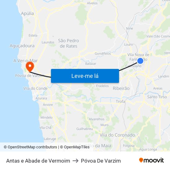 Antas e Abade de Vermoim to Póvoa De Varzim map