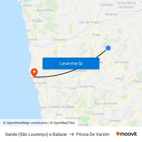 Sande (São Lourenço) e Balazar to Póvoa De Varzim map