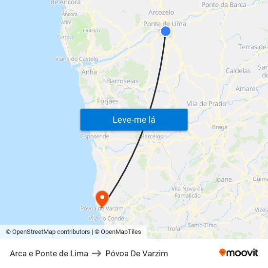 Arca e Ponte de Lima to Póvoa De Varzim map