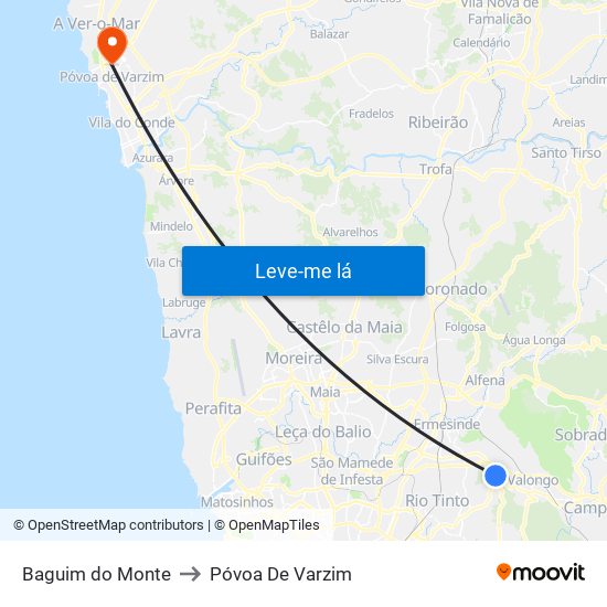 Baguim do Monte to Póvoa De Varzim map