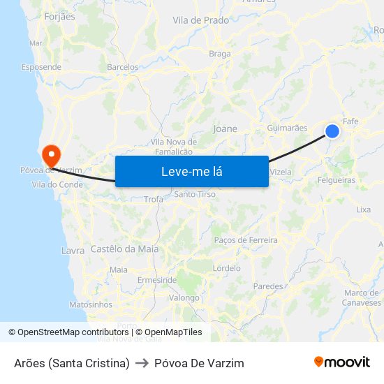 Arões (Santa Cristina) to Póvoa De Varzim map