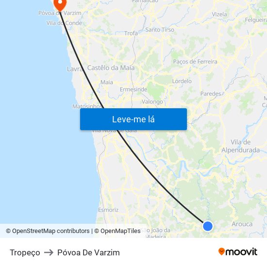 Tropeço to Póvoa De Varzim map