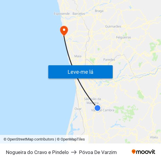 Nogueira do Cravo e Pindelo to Póvoa De Varzim map