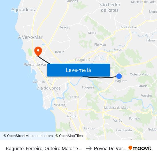 Bagunte, Ferreiró, Outeiro Maior e Parada to Póvoa De Varzim map