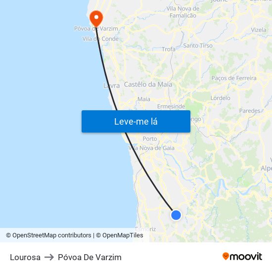 Lourosa to Póvoa De Varzim map