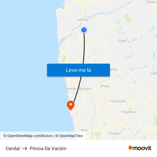 Cerdal to Póvoa De Varzim map
