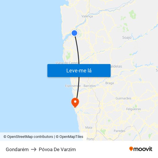 Gondarém to Póvoa De Varzim map