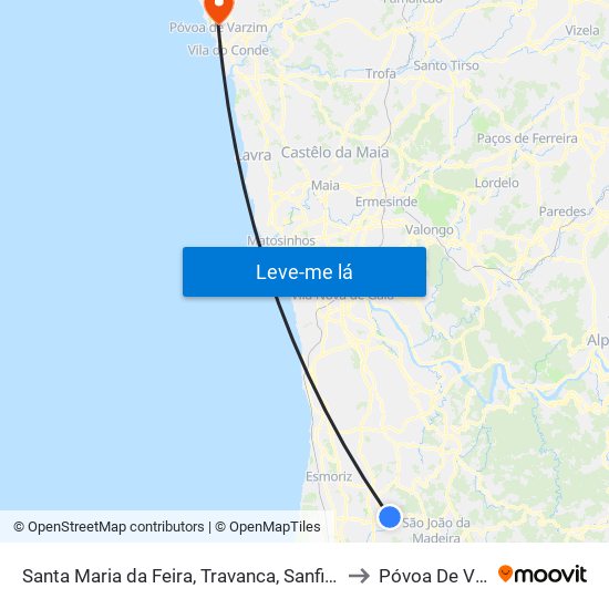 Santa Maria da Feira, Travanca, Sanfins e Espargo to Póvoa De Varzim map