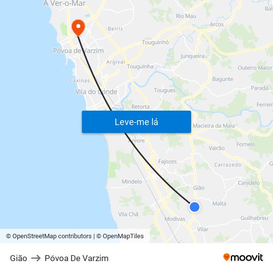Gião to Póvoa De Varzim map