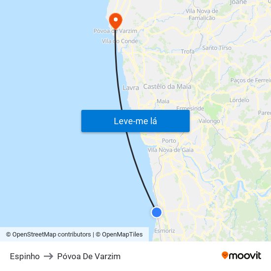 Espinho to Póvoa De Varzim map