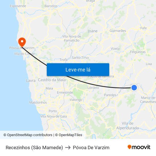 Recezinhos (São Mamede) to Póvoa De Varzim map