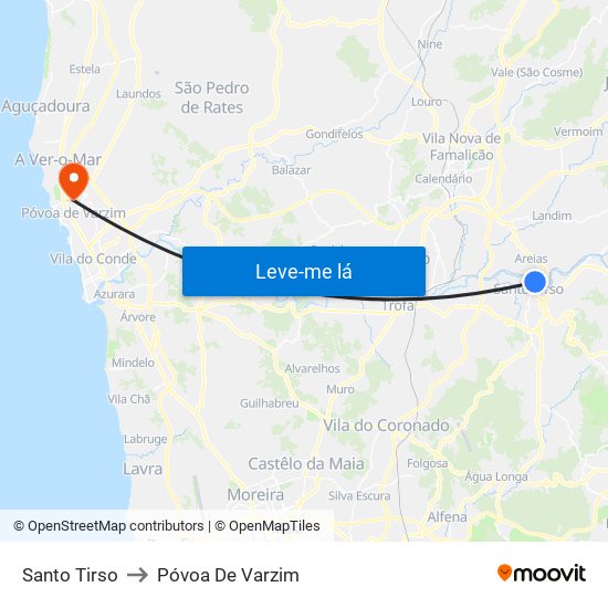 Santo Tirso to Póvoa De Varzim map