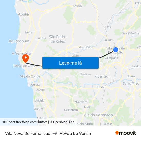 Vila Nova De Famalicão to Póvoa De Varzim map