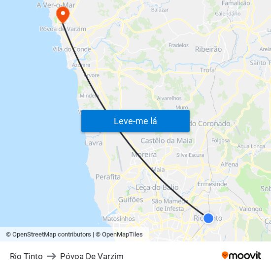 Rio Tinto to Póvoa De Varzim map