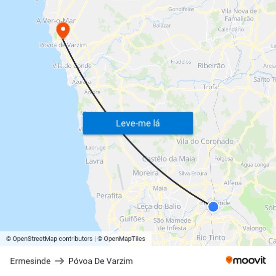 Ermesinde to Póvoa De Varzim map