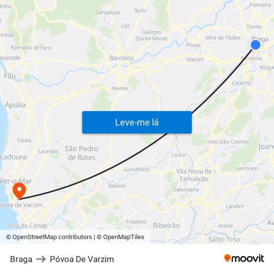 Braga to Póvoa De Varzim map