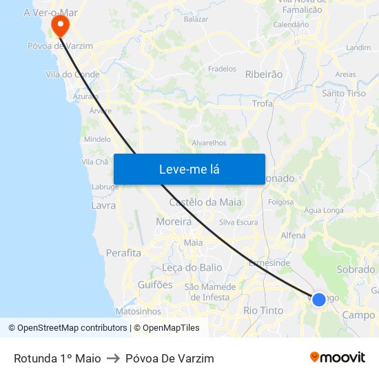 Rotunda 1º Maio to Póvoa De Varzim map