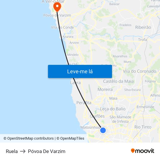 Ruela to Póvoa De Varzim map