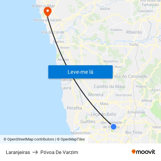 Laranjeiras to Póvoa De Varzim map