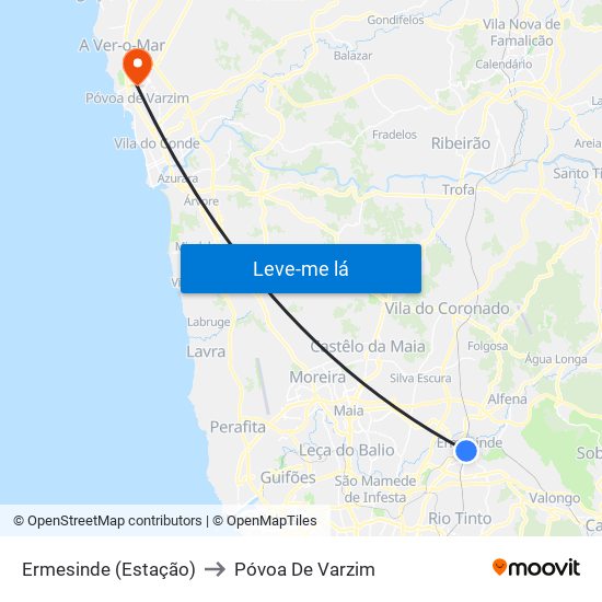 Ermesinde (Estação) to Póvoa De Varzim map