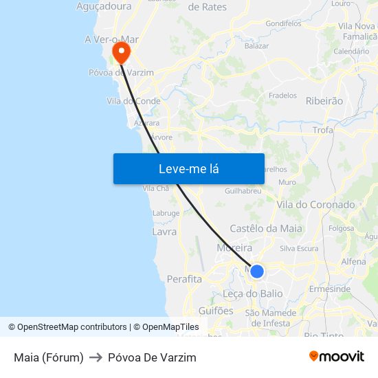 Maia (Fórum) to Póvoa De Varzim map