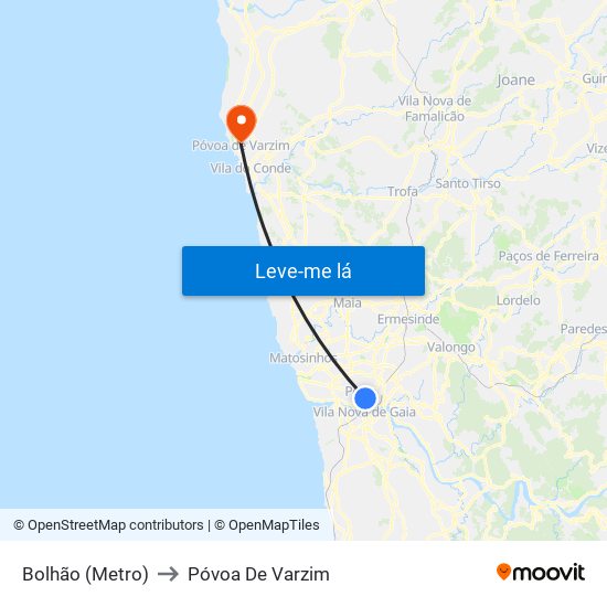 Bolhão (Metro) to Póvoa De Varzim map