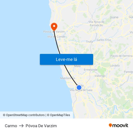 Carmo to Póvoa De Varzim map