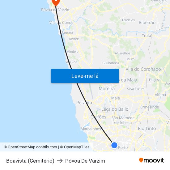 Boavista (Cemitério) to Póvoa De Varzim map