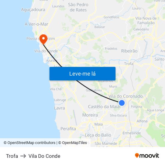 Trofa to Vila Do Conde map