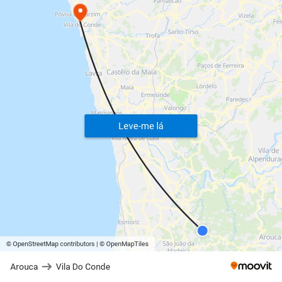Arouca to Vila Do Conde map