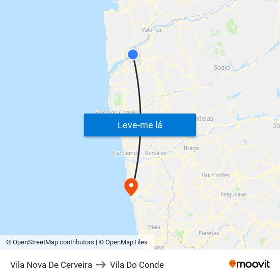 Vila Nova De Cerveira to Vila Do Conde map