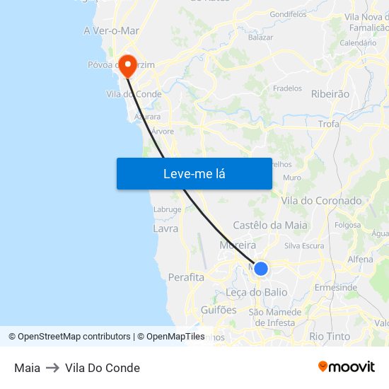 Maia to Vila Do Conde map