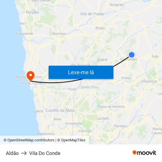 Aldão to Vila Do Conde map