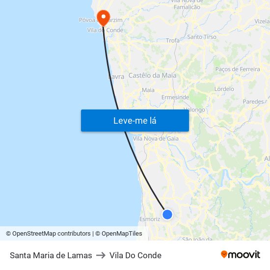 Santa Maria de Lamas to Vila Do Conde map