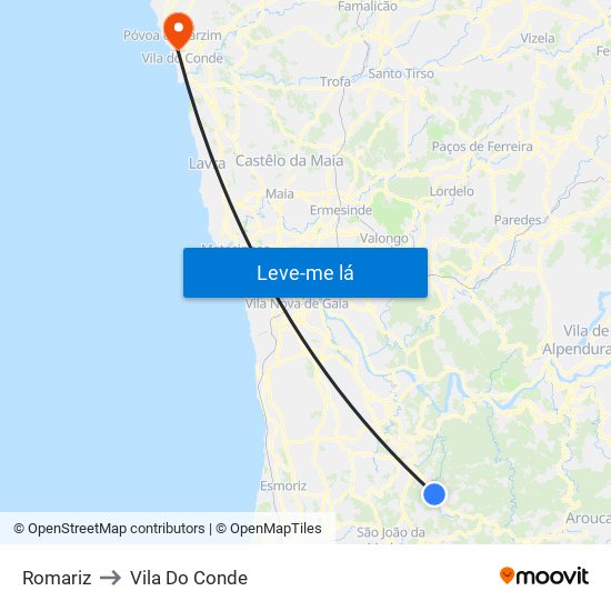 Romariz to Vila Do Conde map