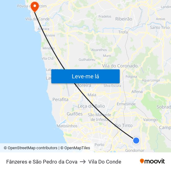 Fânzeres e São Pedro da Cova to Vila Do Conde map