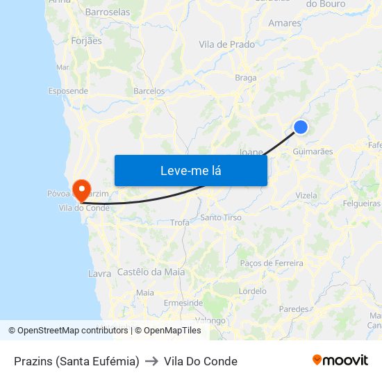 Prazins (Santa Eufémia) to Vila Do Conde map
