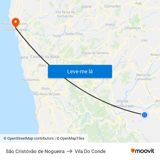São Cristóvão de Nogueira to Vila Do Conde map