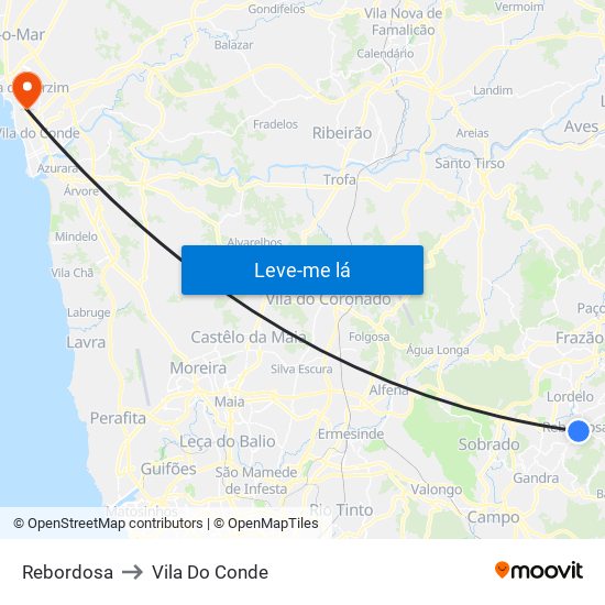 Rebordosa to Vila Do Conde map