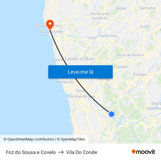 Foz do Sousa e Covelo to Vila Do Conde map