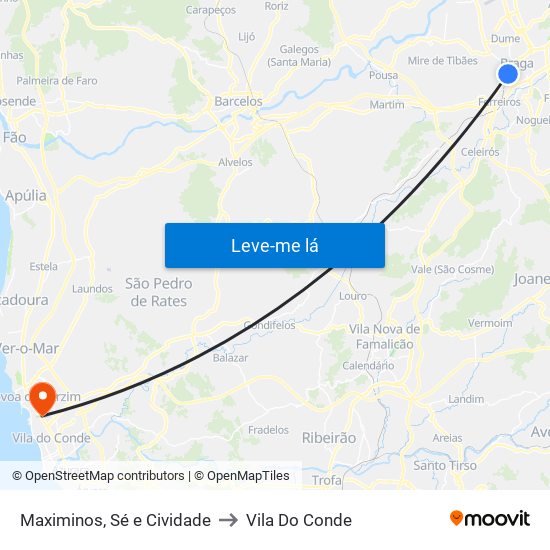 Maximinos, Sé e Cividade to Vila Do Conde map