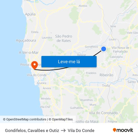 Gondifelos, Cavalões e Outiz to Vila Do Conde map