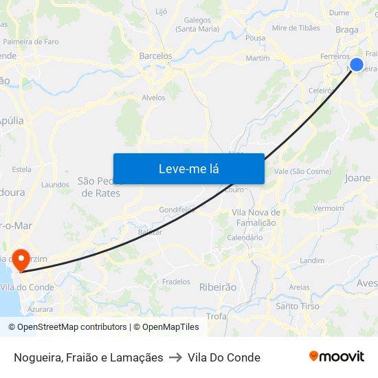 Nogueira, Fraião e Lamaçães to Vila Do Conde map