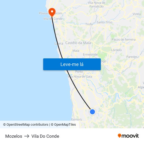 Mozelos to Vila Do Conde map